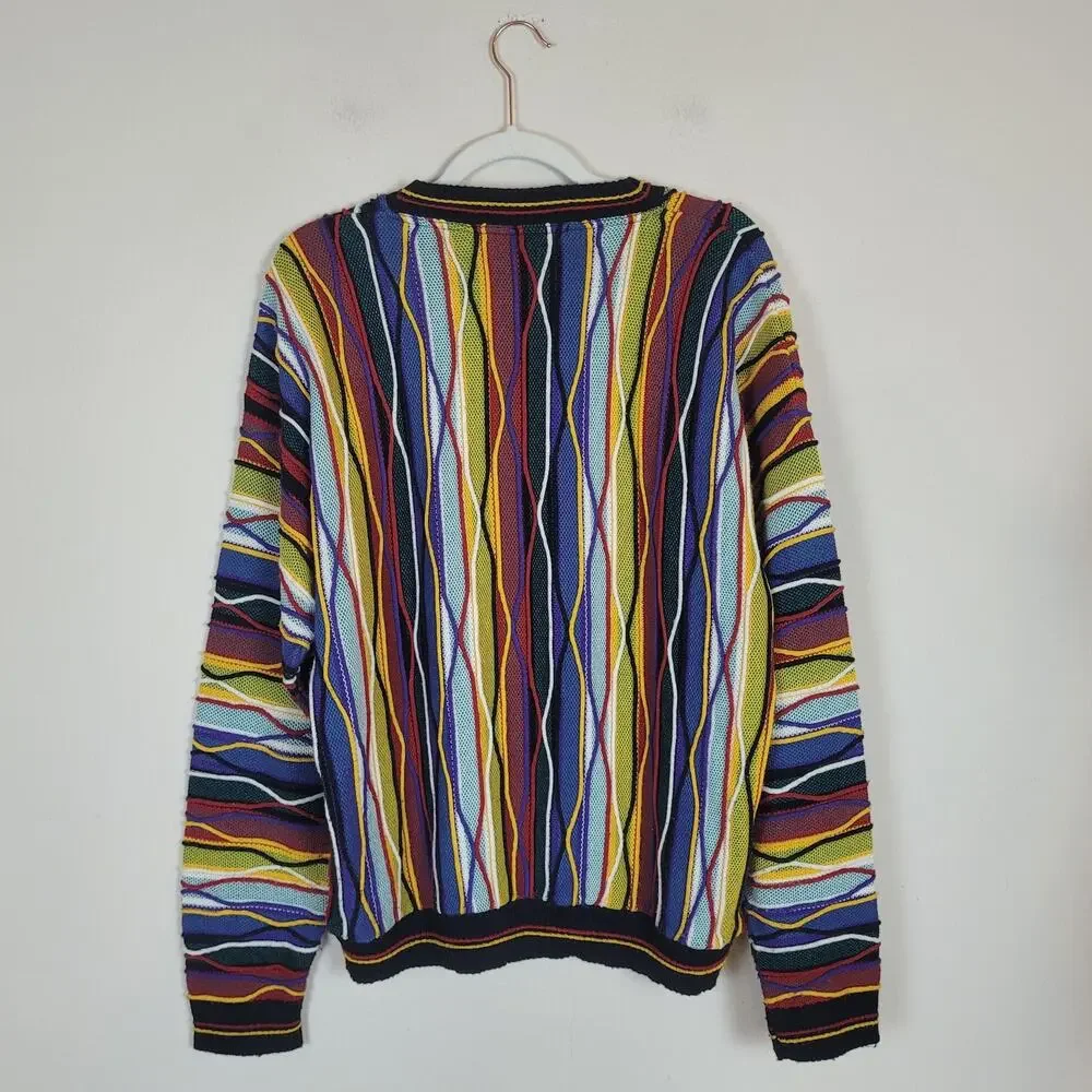 Bachrach‎ Sweater XL Multicolor Chunky 3D Knit Coogi Style Chunky Biggie 90s